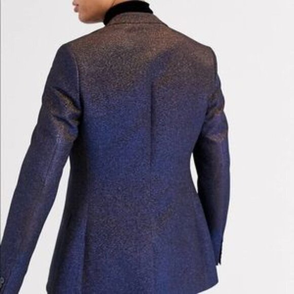 ASOS DESIGN BLACK GLITTER VELVET BLAZER SIZE 38L - Picture 2 of 7
